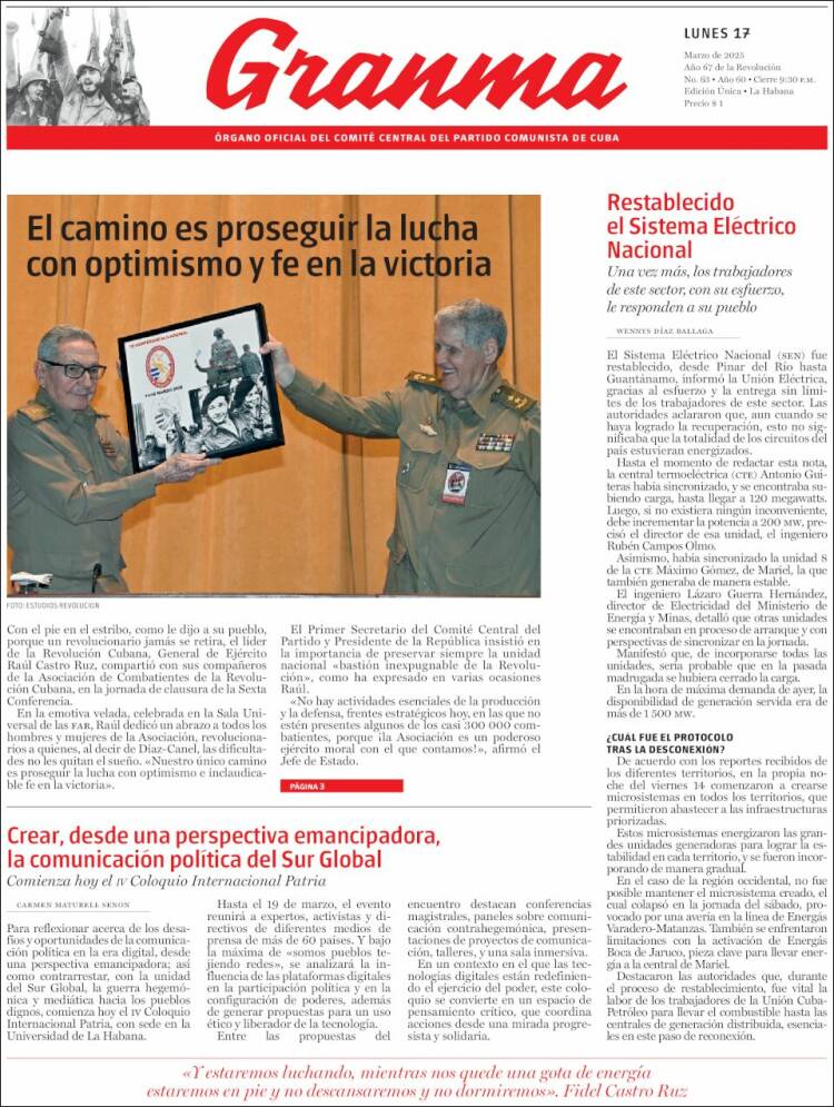 Portada de Granma (Cuba)