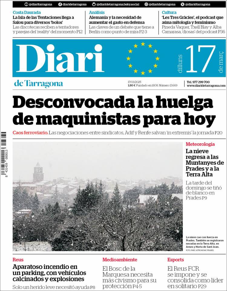 Portada de Diari de Tarragona (España)