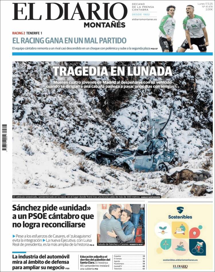 Portada de El Diario Montañés (España)