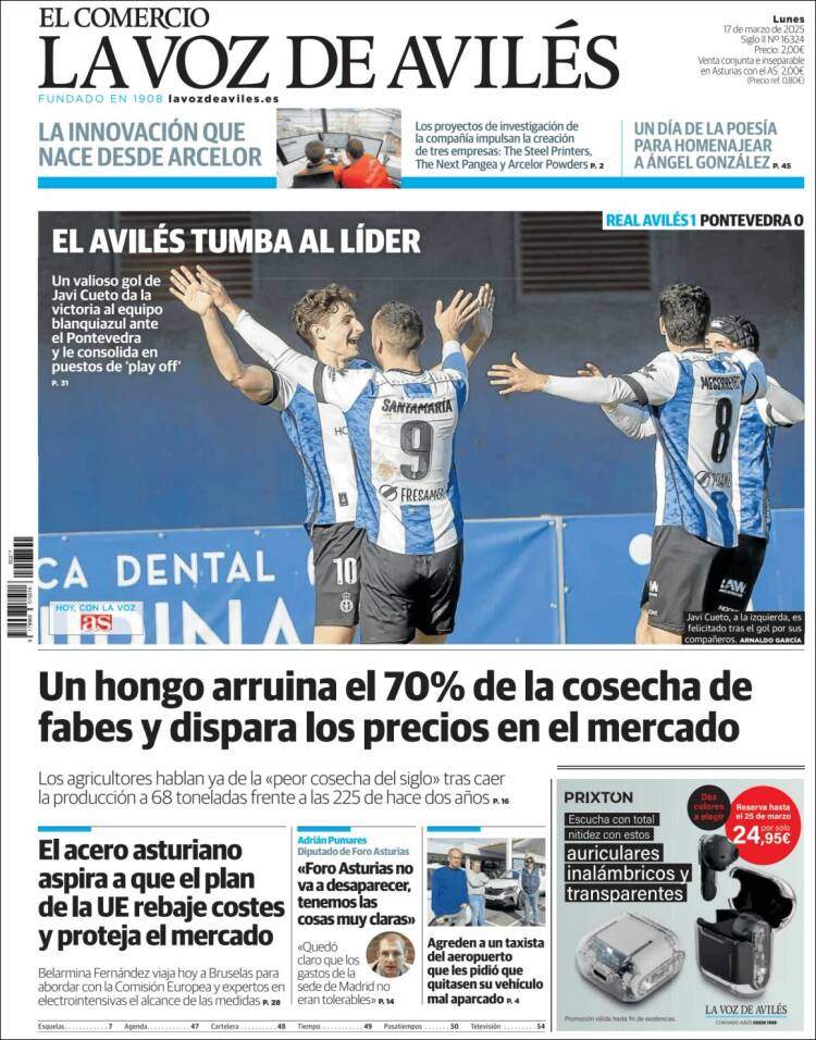 Portada de El Comercio - Avilés (España)