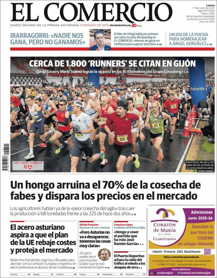 Portada de El Comercio - Gijón (España)