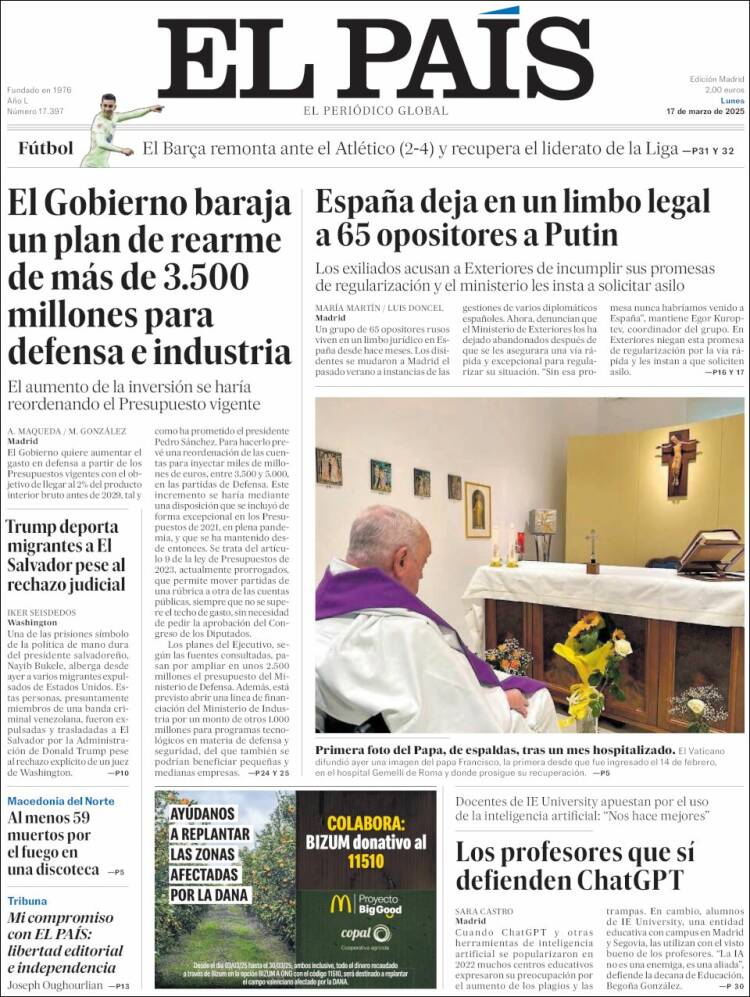 Portada de El País (España)