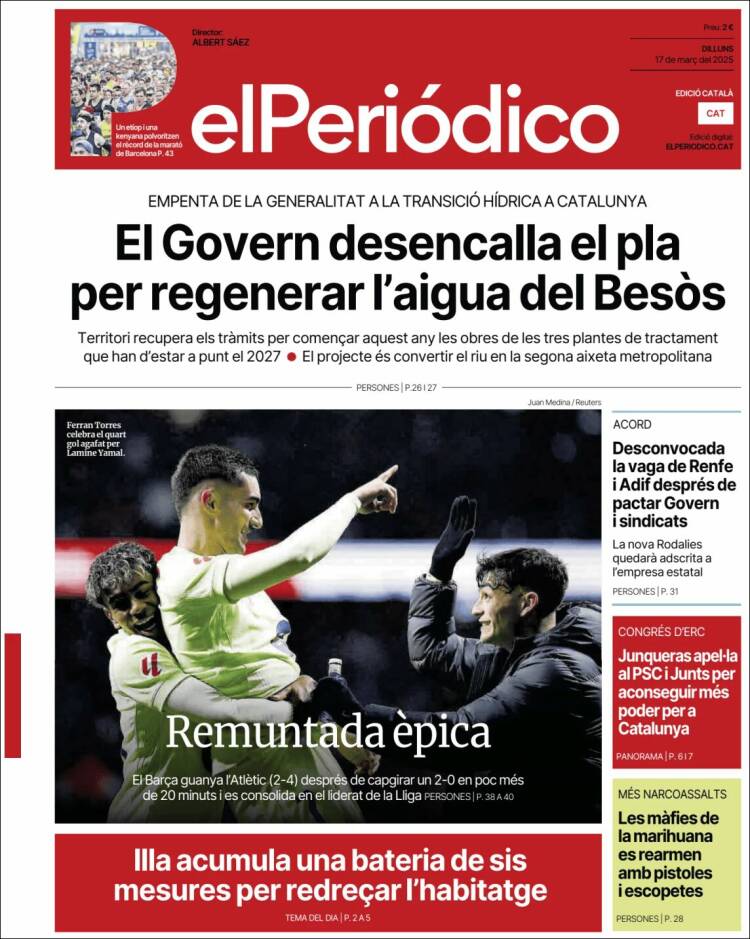 Portada de El Periódico de Catalunya (España)