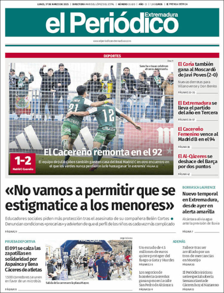 Portada de El Periódico de Extremadura (España)