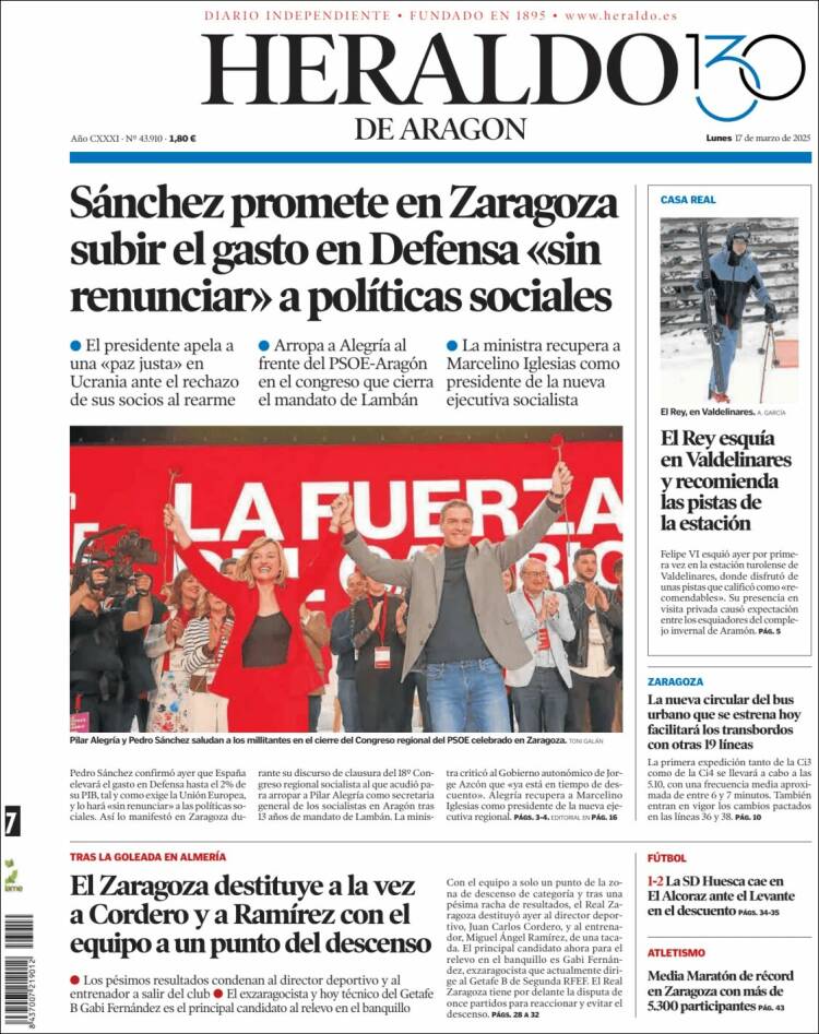 Portada de Heraldo de Aragón (España)