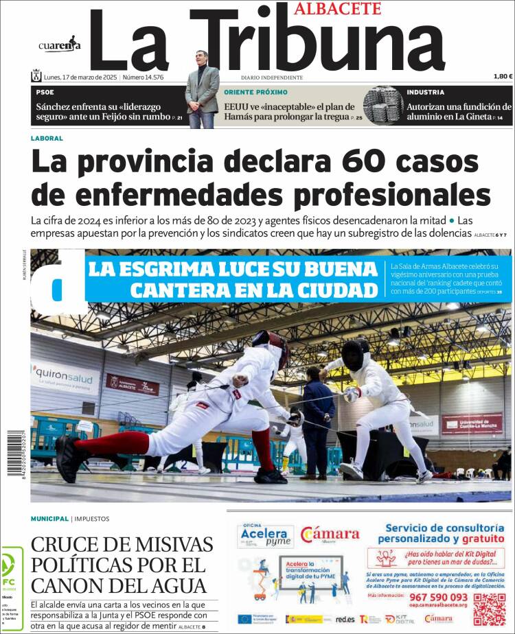 Portada de La Tribuna de Albacete (España)