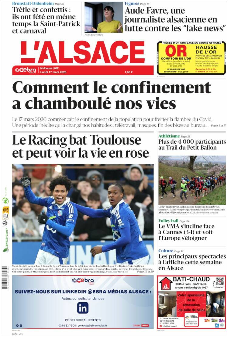 Portada de Journal L'Alsace (Francia)