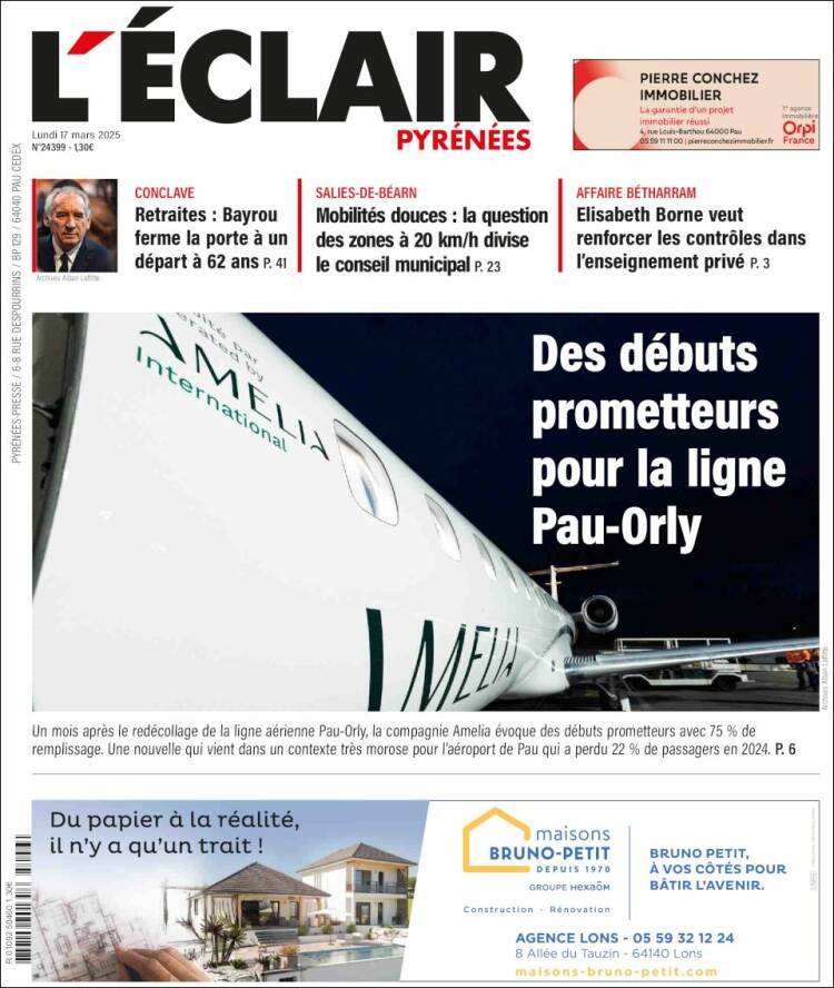 Portada de L'Eclair des Pyrénées (Francia)