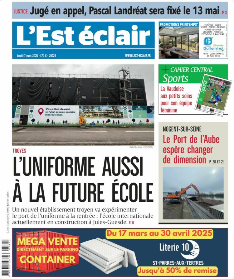 Portada de L'Est Eclair (Francia)