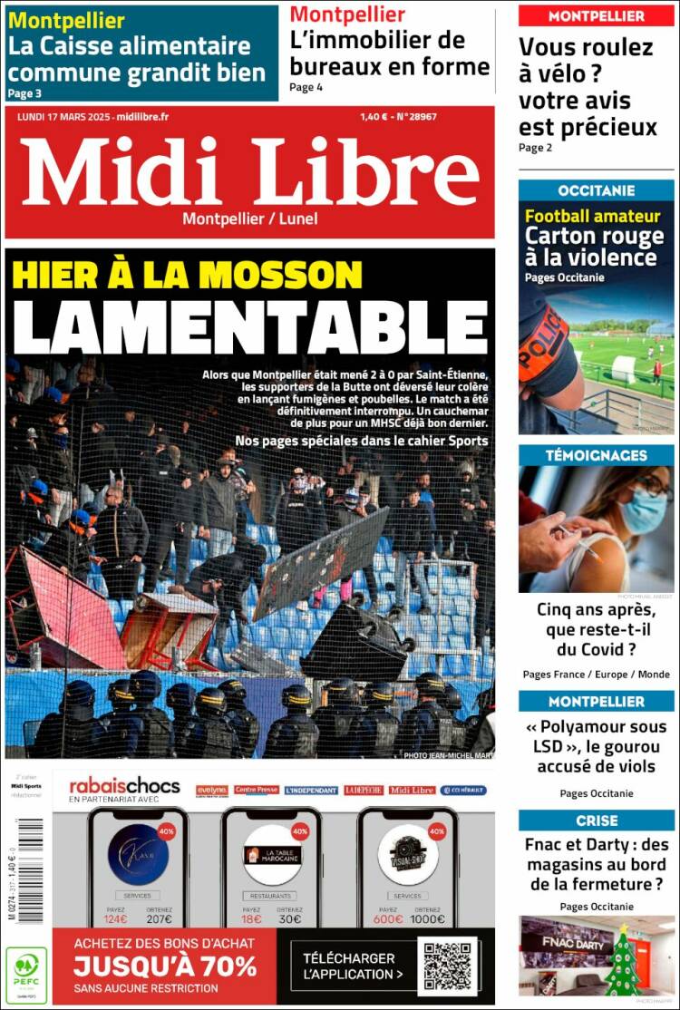 Portada de Midi Libre (Francia)