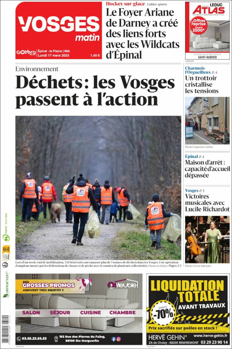 Portada de Vosges Matin (Francia)