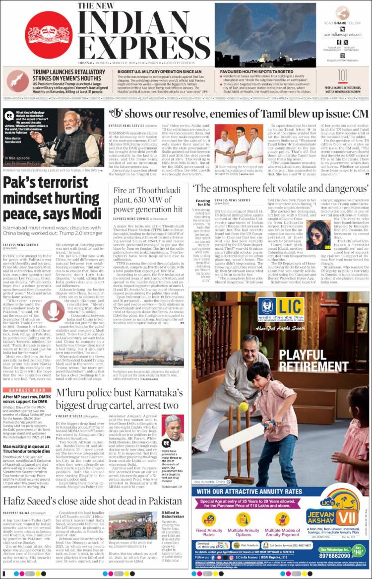 Portada de New Indian Express (India)