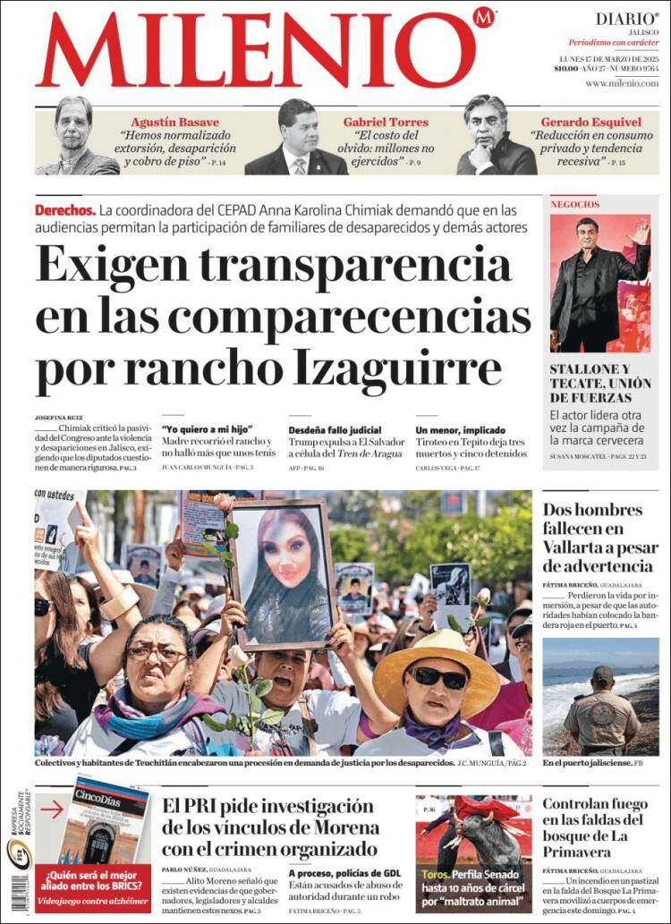 Portada de Milenio - Jalisco (México)