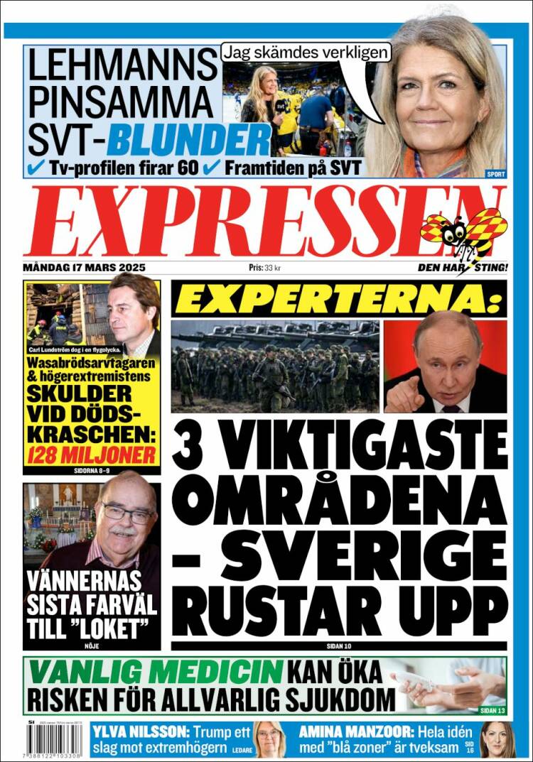 Portada de Expressen (Suecia)