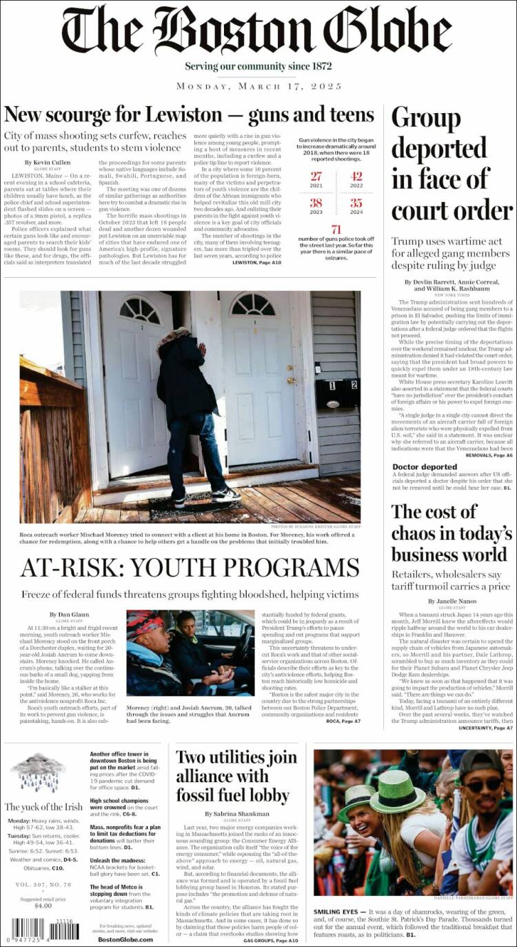 Portada de Boston Globe (USA)