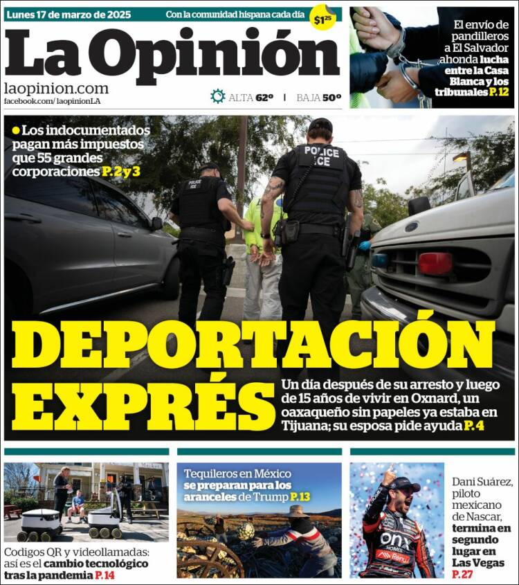 Portada de La Opinión (USA)