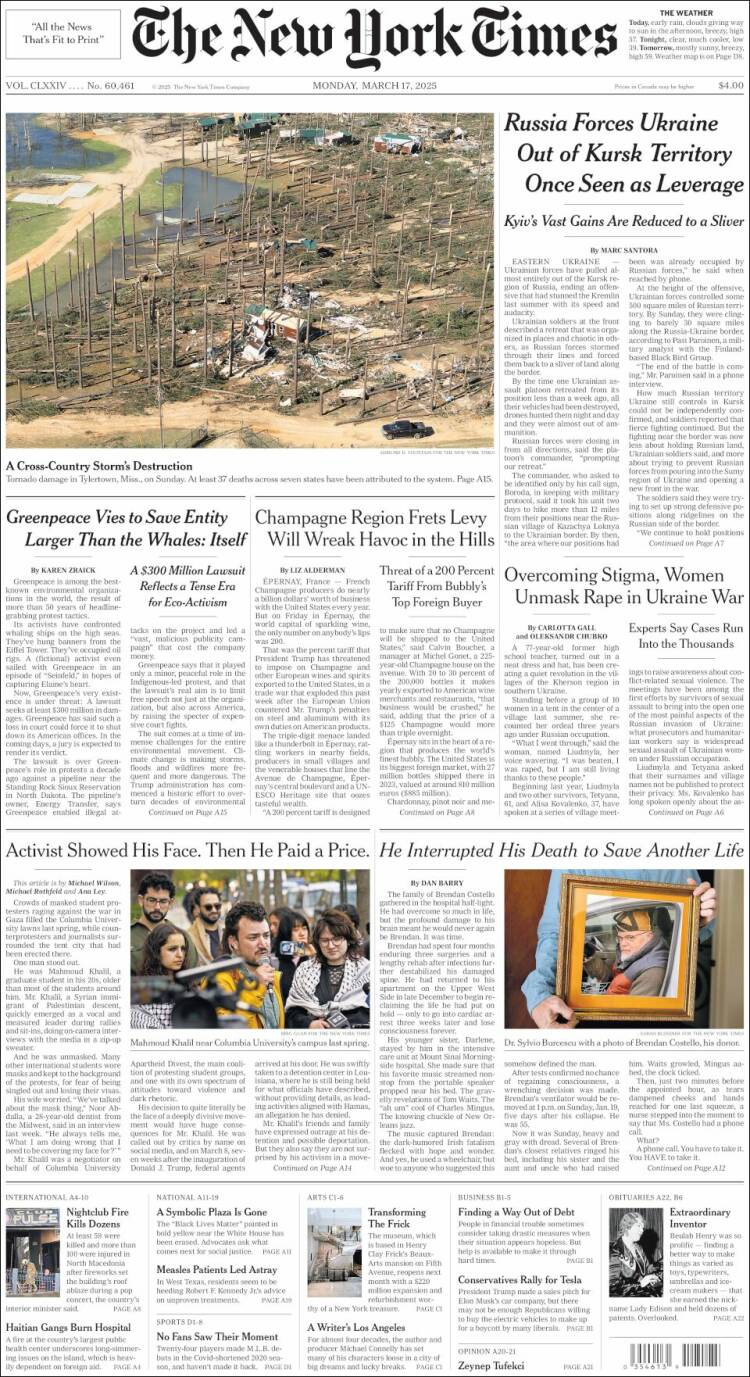 Portada de New York Times (USA)