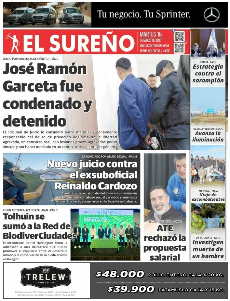 Portada de Diario El Sureño (Argentina)