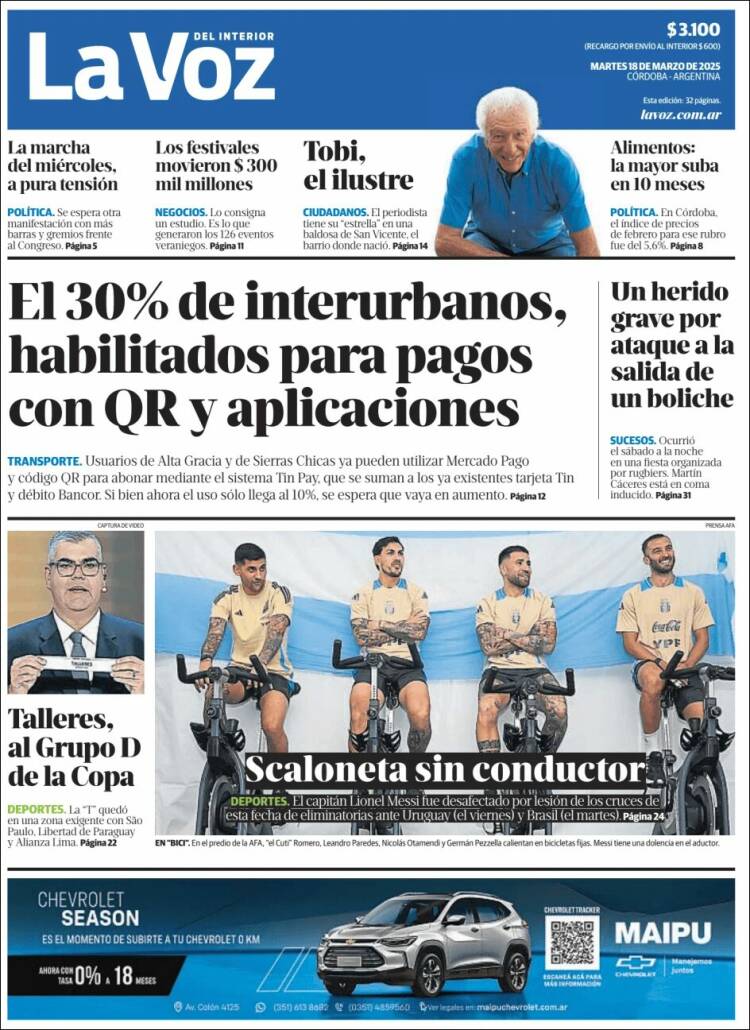 Portada de La Voz del Interior (Argentina)