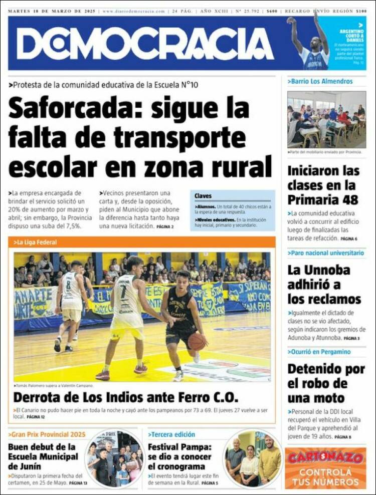 Portada de Diario Democracia (Argentina)