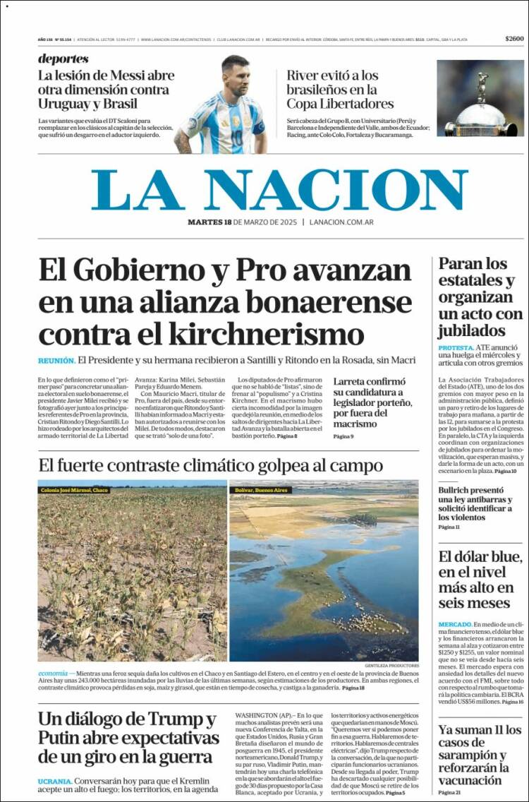 Portada de La Nación (Argentina)