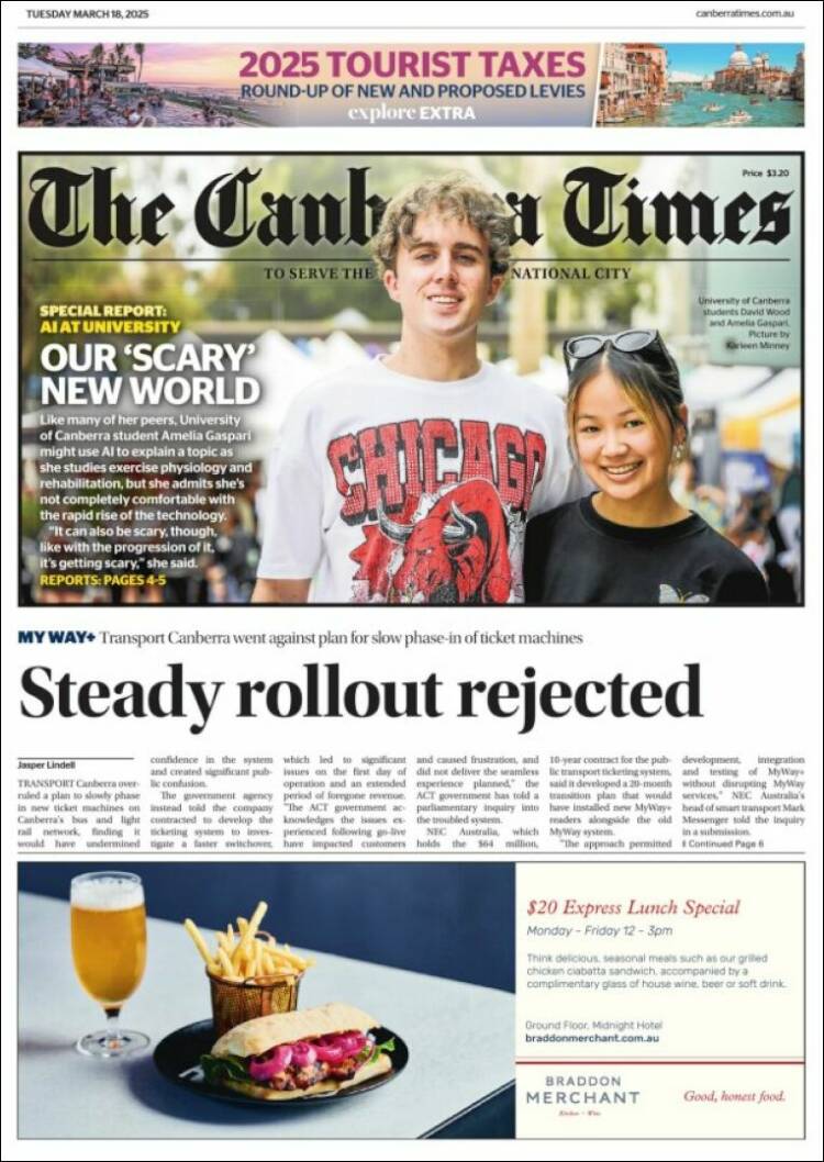 Portada de The Canberra Times (Australia)