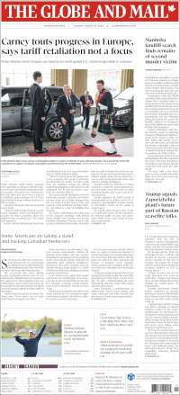 Portada de The Globe and Mail (Canadá)