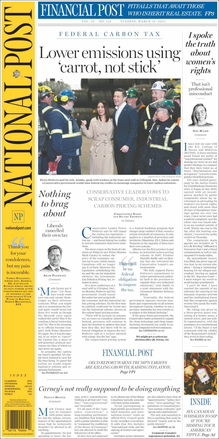 Portada de The National Post (Canadá)