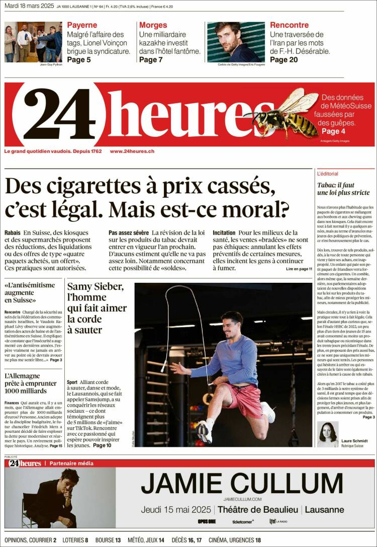 Portada de 24 Heures (Suiza)