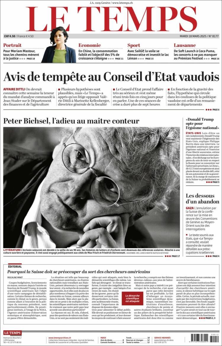 Portada de Le Matin (Suiza)