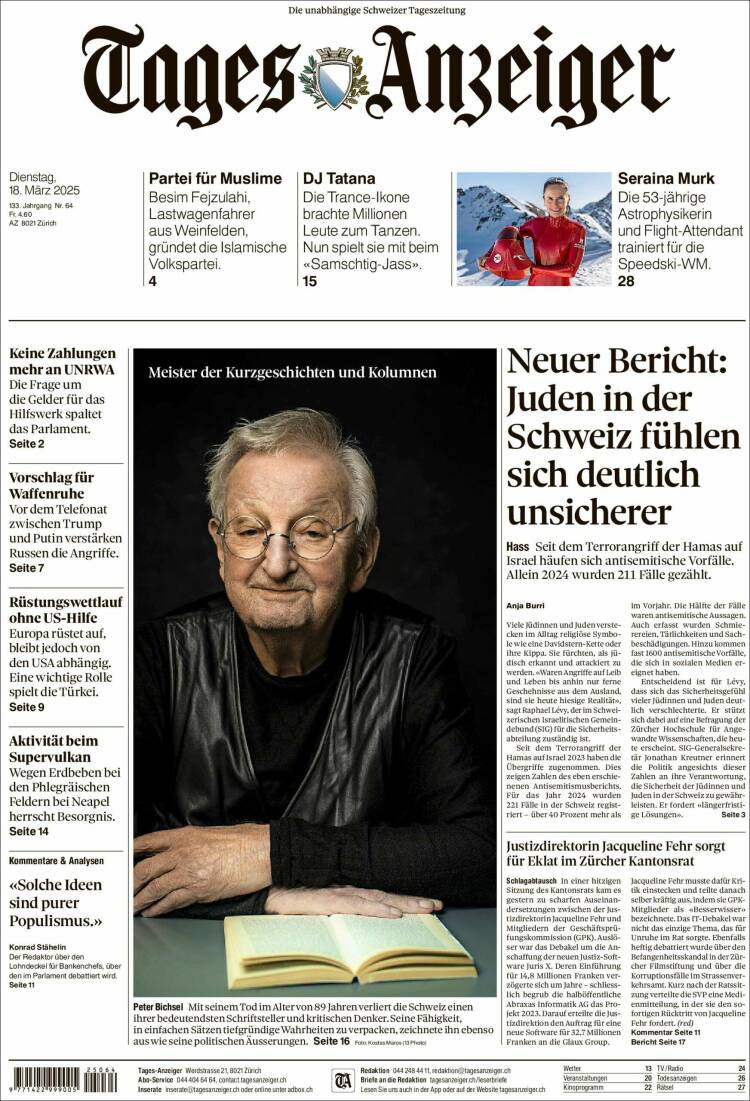 Portada de Tages-Anzeiger (Suiza)