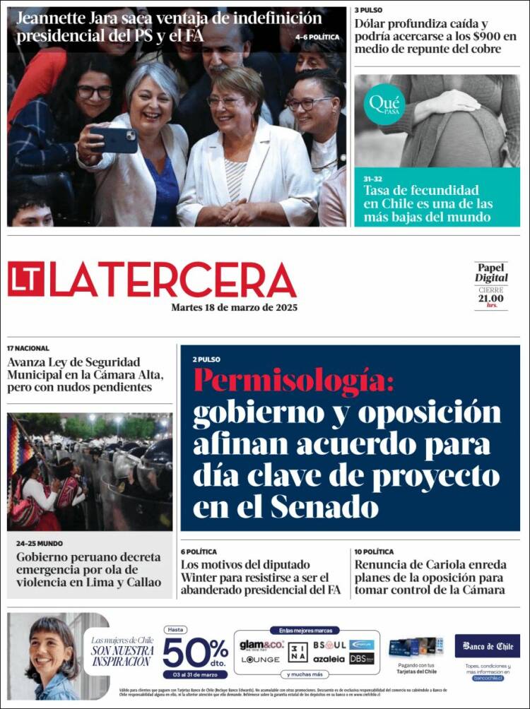 Portada de La Tercera (Chile)