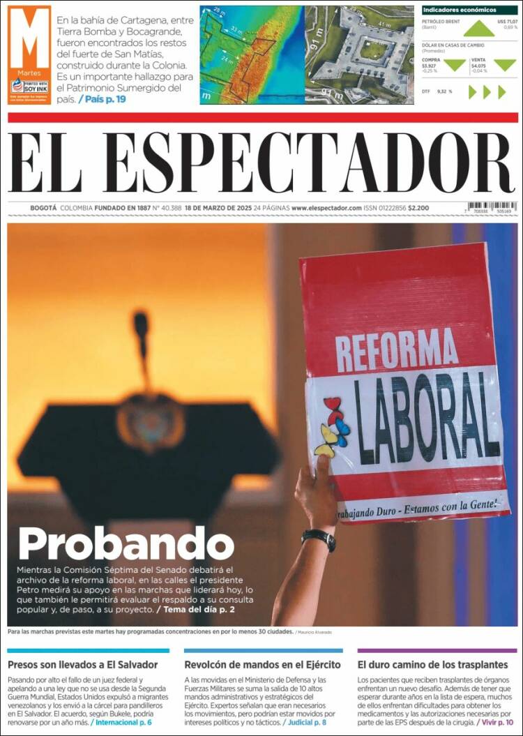 Portada de El Espectador (Colombia)