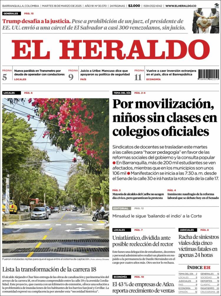 Portada de El Heraldo (Colombia)