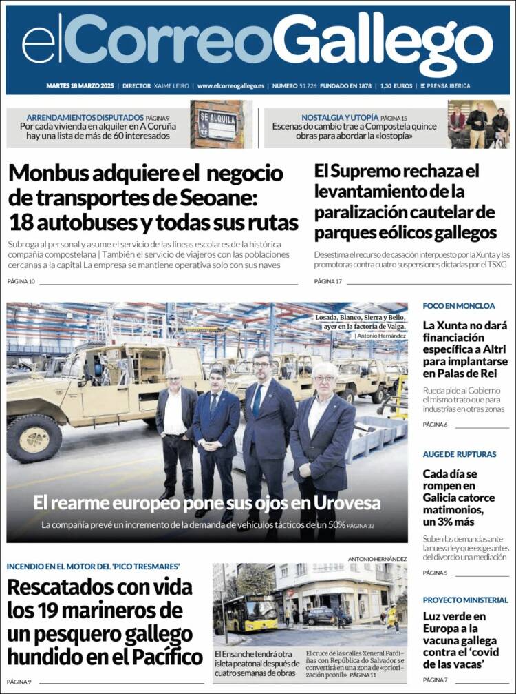 Portada de El Correo Gallego (España)