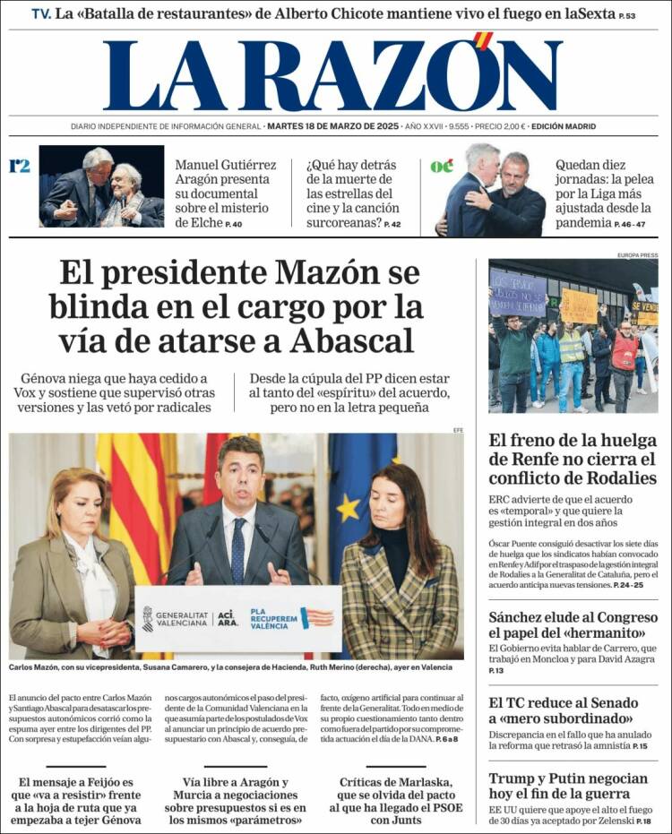 Portada de La Razón (España)