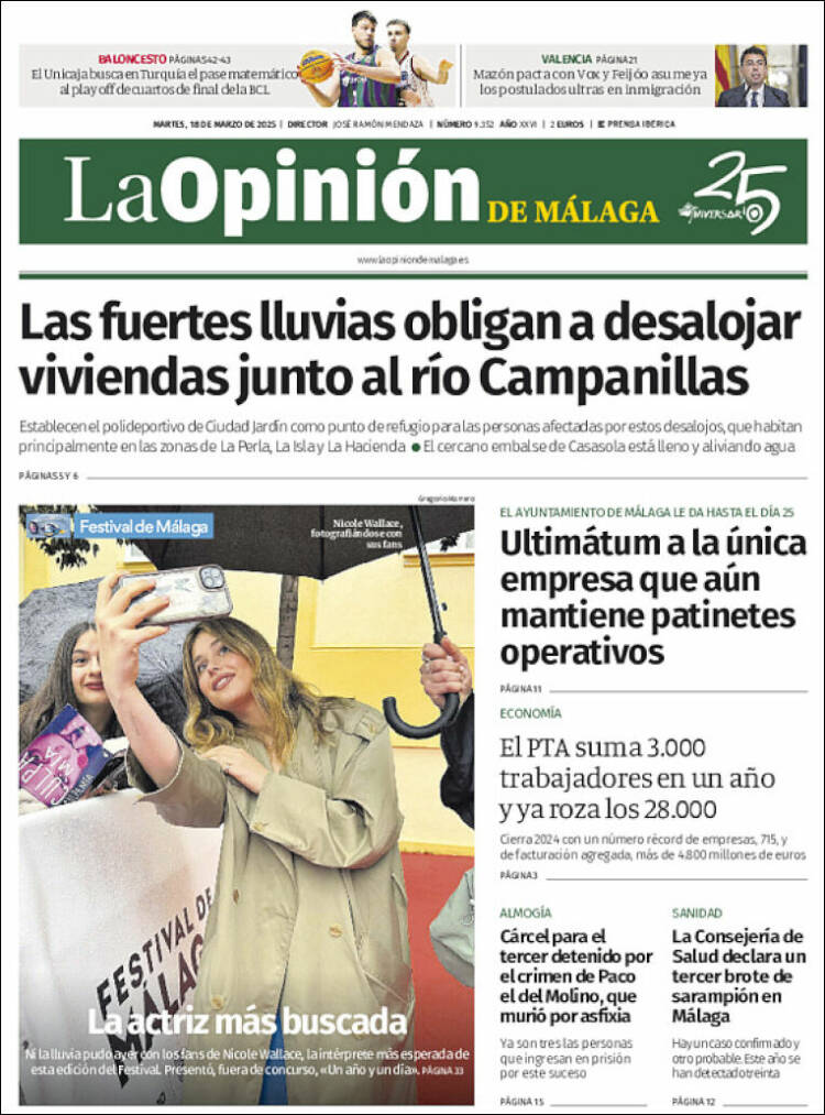 Portada de La Opinión de Málaga (España)