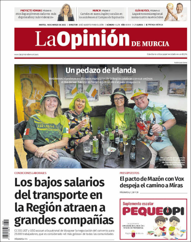 Portada de La Opinión de Murcia (España)