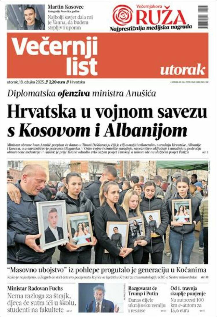 Portada de Večernji (Croacia)