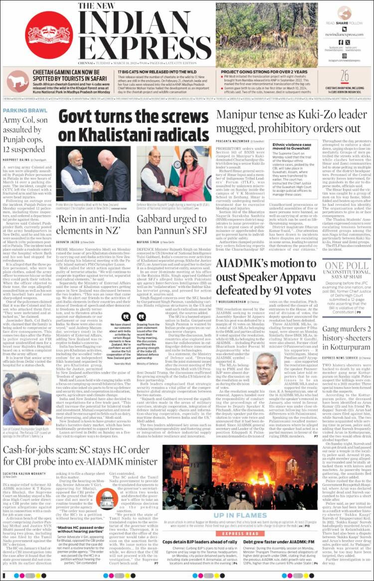 Portada de New Indian Express (India)