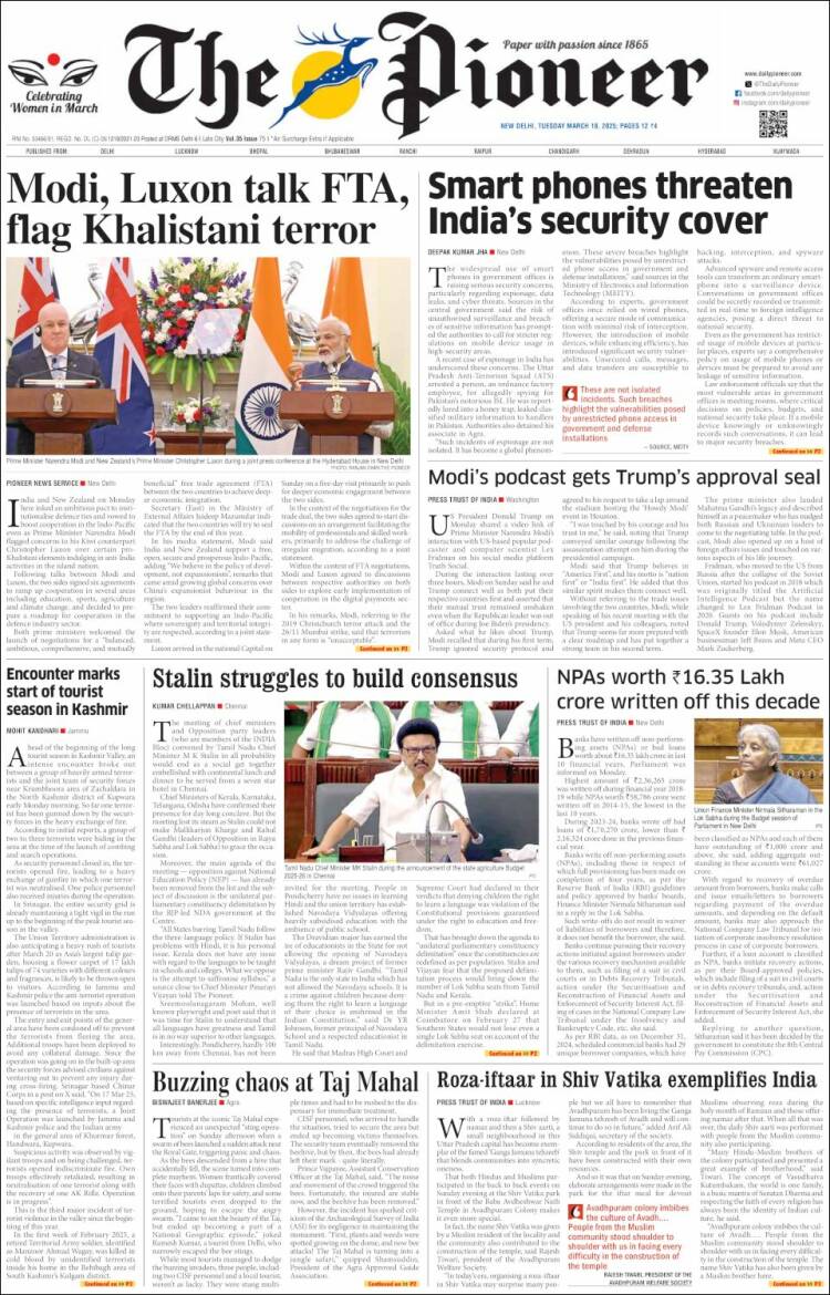 Portada de The Pioneer (India)