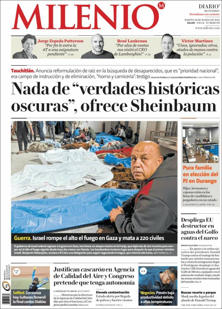 Portada de Milenio de Monterrey (México)