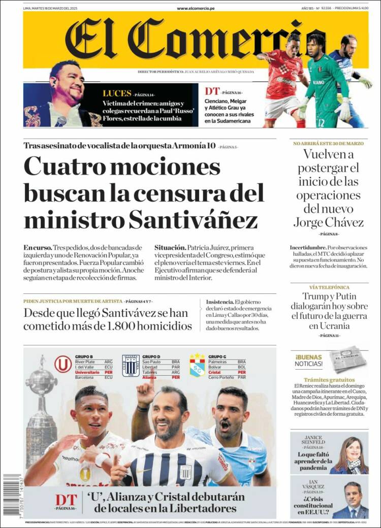Portada de El Comercio (Per&uacute;)