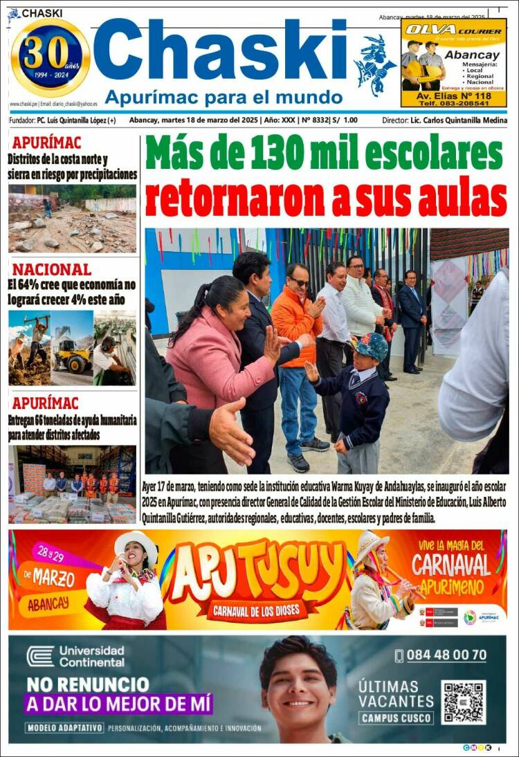 Portada de Diario Chaski (Per&uacute;)