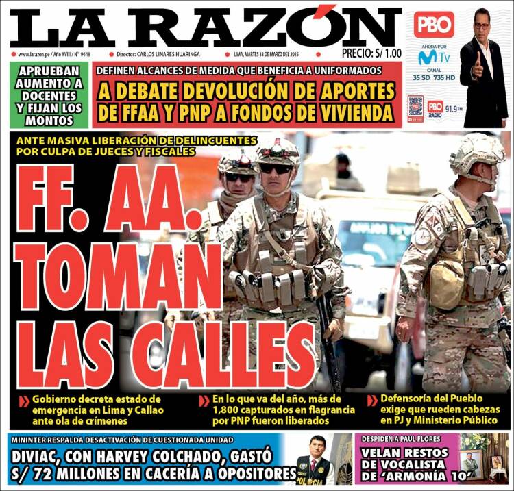 Portada de La Razón (Per&uacute;)