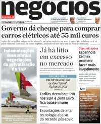 Portada de Jornal de Negócios (Portugal)