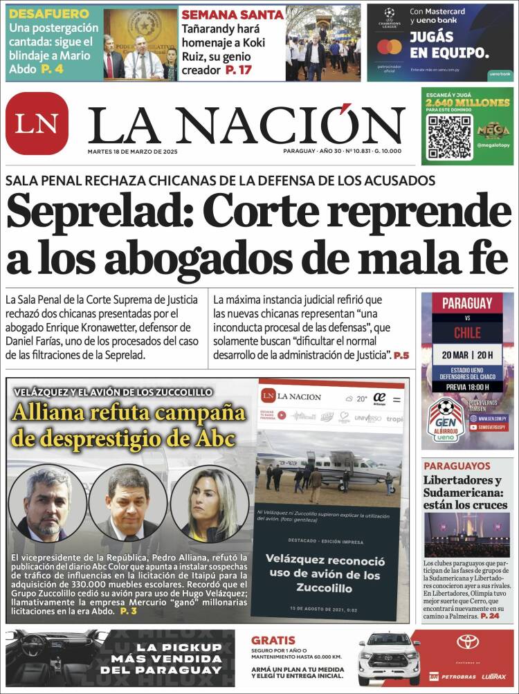 Portada de La Nación (Paraguay)