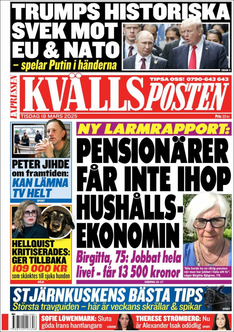Portada de Kvällsposten (Suecia)