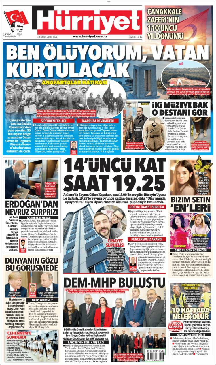 Portada de Hürriyet (Turqu&iacute;a)