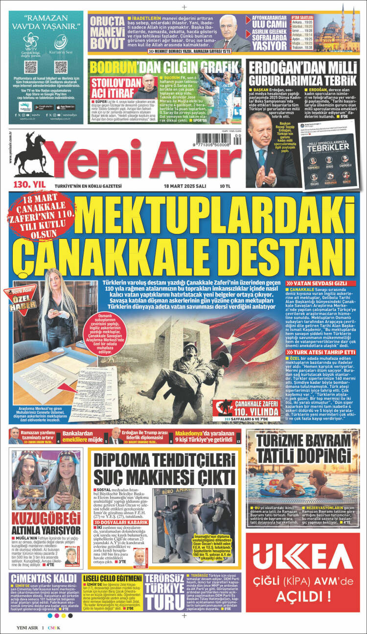 Portada de Yeni Asır (Turqu&iacute;a)